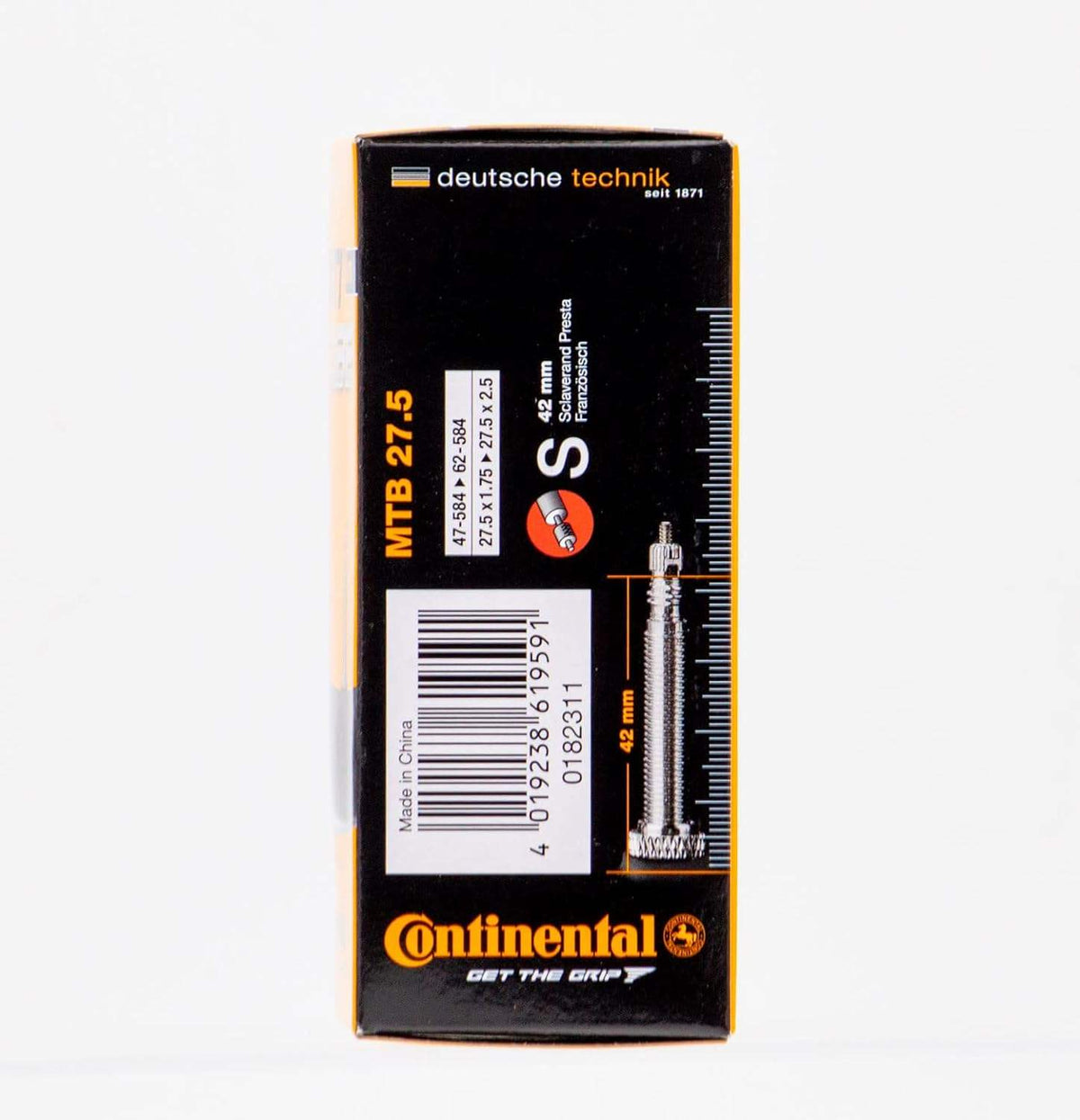 USED Continental Bicycle Tube, 27.5 x 1.75 - 2.5"/42 mm Presta Valve , Black