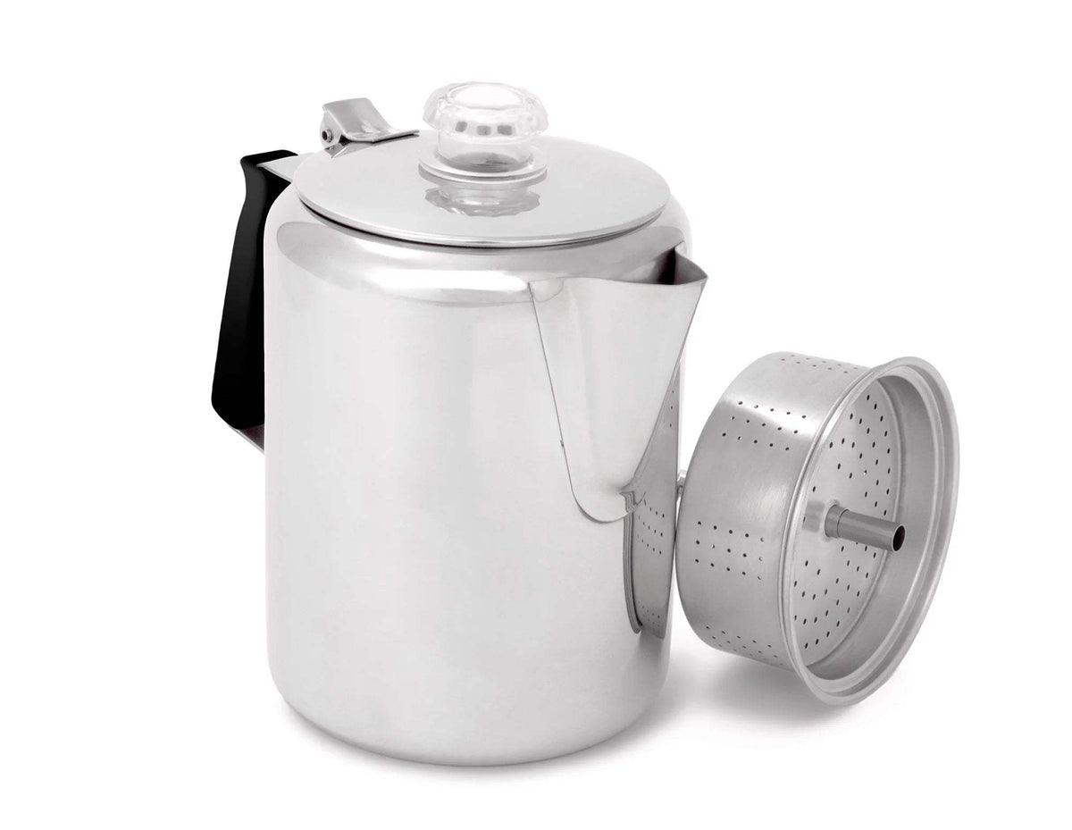 GSI Outdoors Glacier Stainless 12-Cup Coffee Percolator with Silicone Handle – Durable, Efficient, and Easy-to-Use Outdoor Coffee Maker