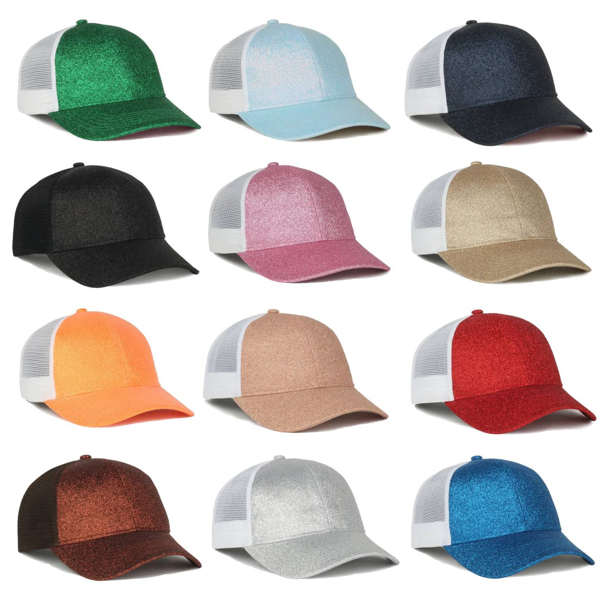 Outdoor Cap OCGLTR Glitter Trucker Hat – Ladies' Low-Crown Mesh-Back Snapback Cap