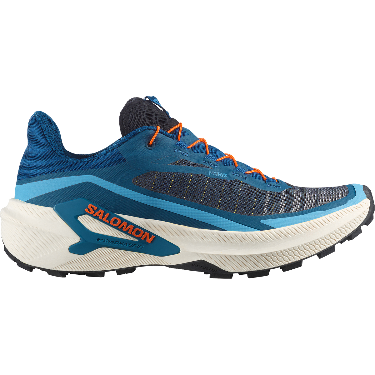Salomon Genesis 2 men's trail running shoe in GIBRALTAR SEA/VANILLA ICE/DRAGON FIRE