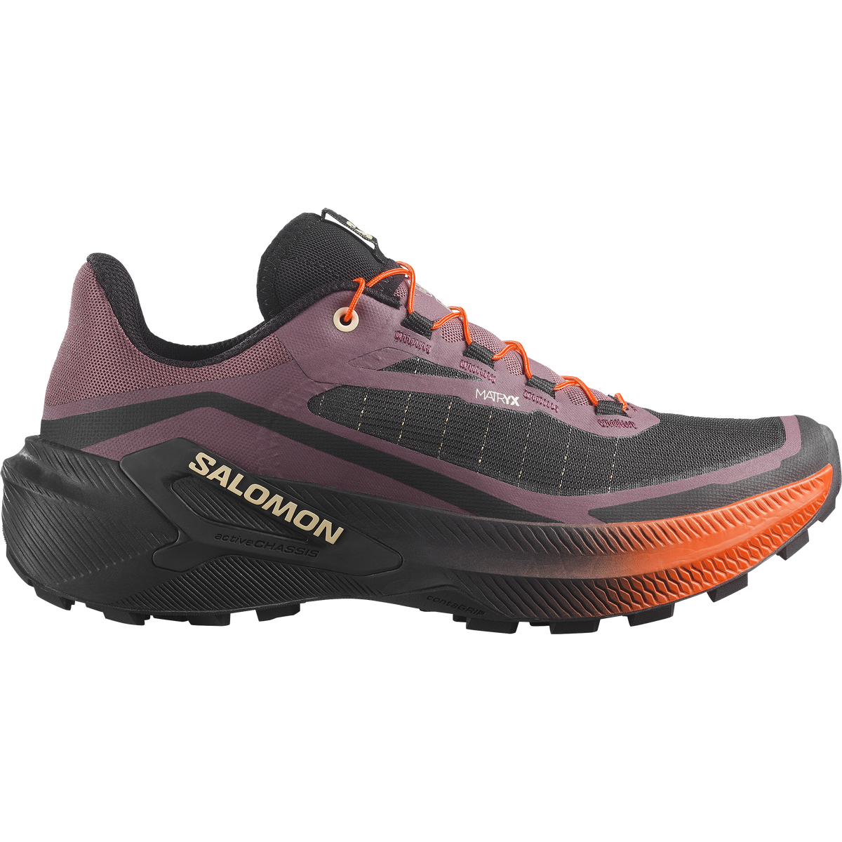 Salomon Genesis 2 women's trail running shoe in HUCKLEBERRY/BLACK/RED ORANGE