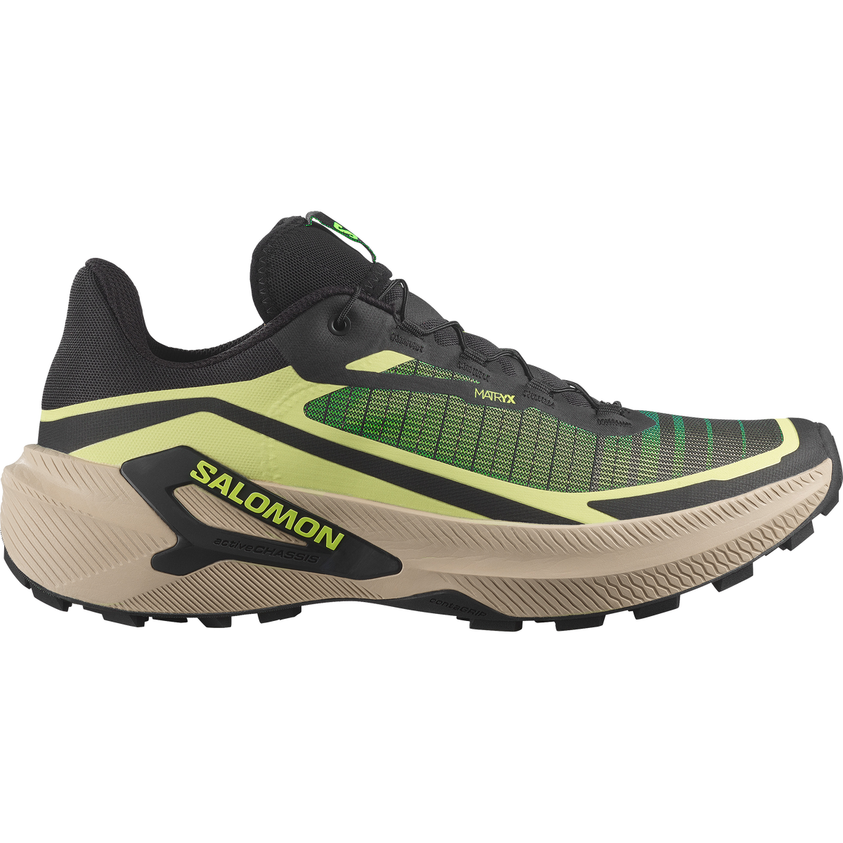 Salomon Genesis 2 men's trail running shoe in SUNNY LIME/BLACK/BOG
