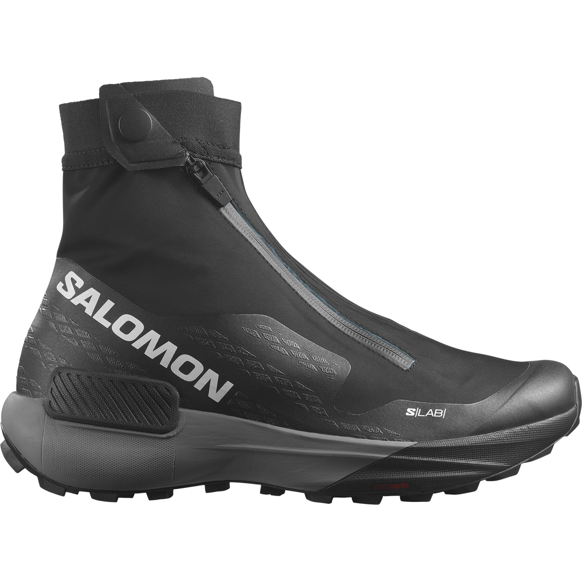Salomon S/Lab Genesis Spine trail running shoe in BLACK/PEWTER/TRANSCEND BLUE - side view