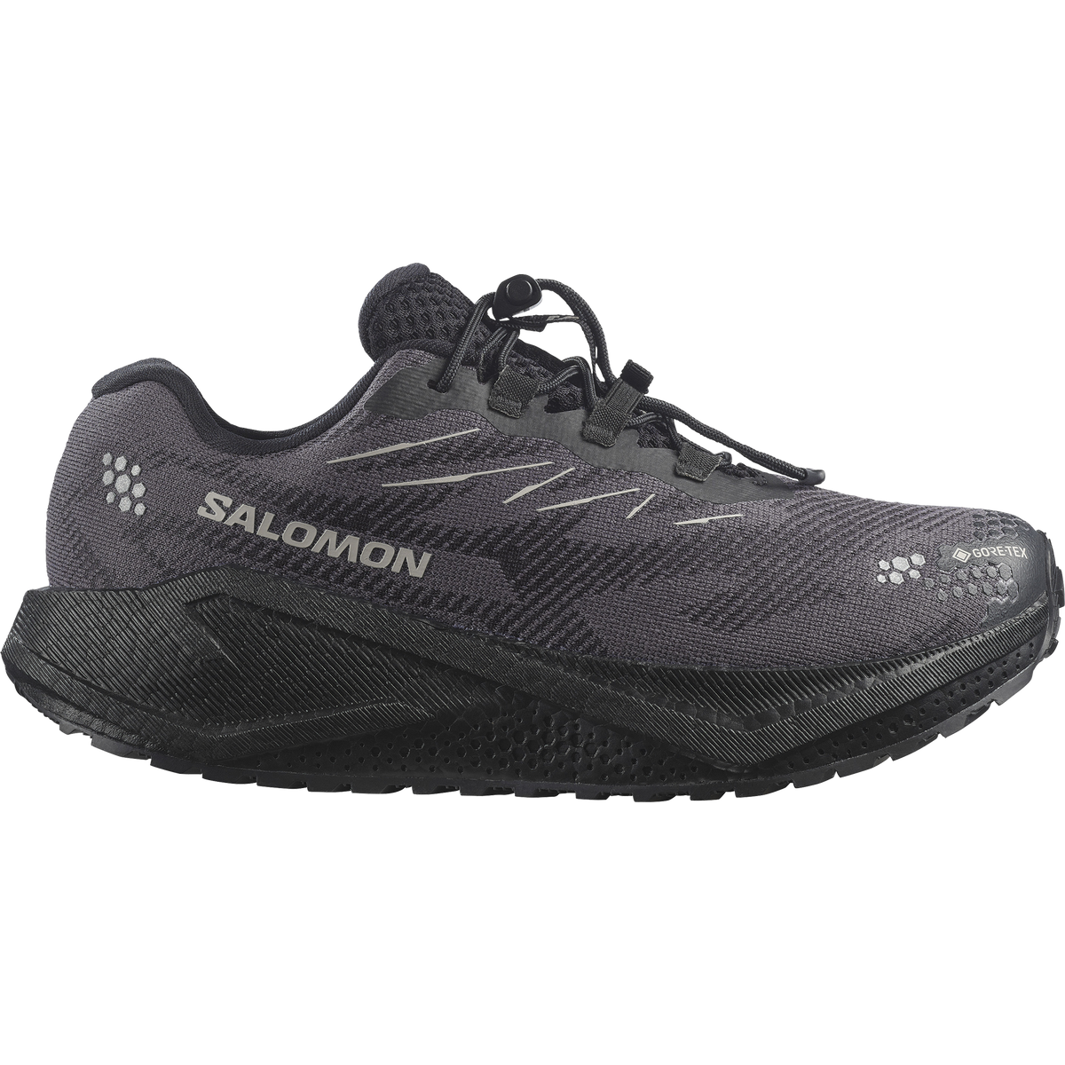 Salomon Aero Blaze 4 GRVL Gore-Tex women's gravel running shoe in BLACK/BLACK/PALOMA - side view