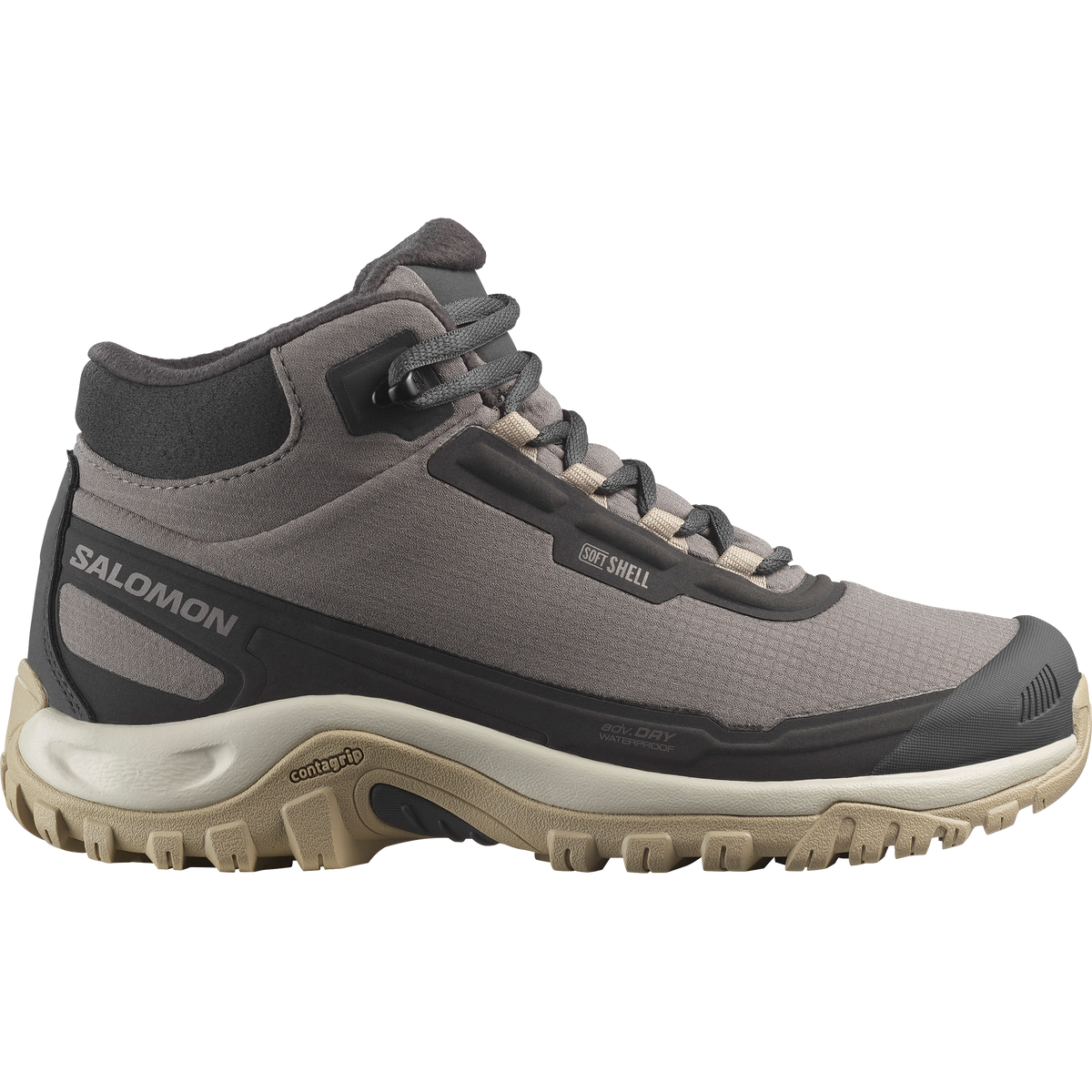 Salomon Shelter Waterproof women's winter boot in Plum Kitten / Phantom / Desert Tan