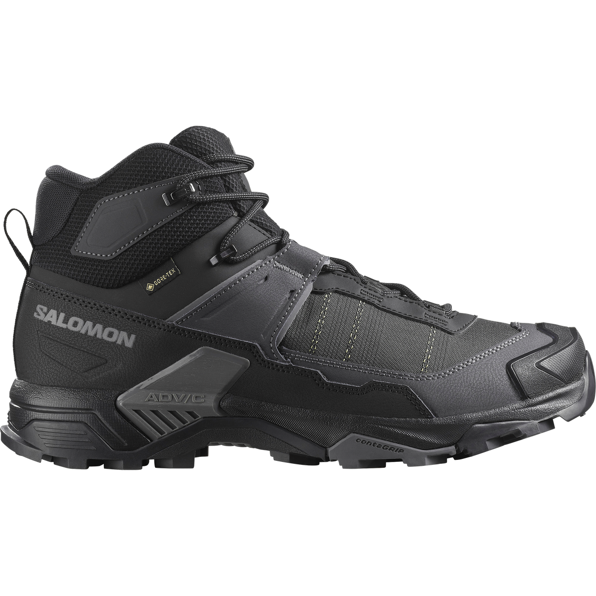 Salomon X Ultra 5 Mid Wide GORE-TEX men's hiking boot in BLACK/ASPHALT/CASTLEROCK