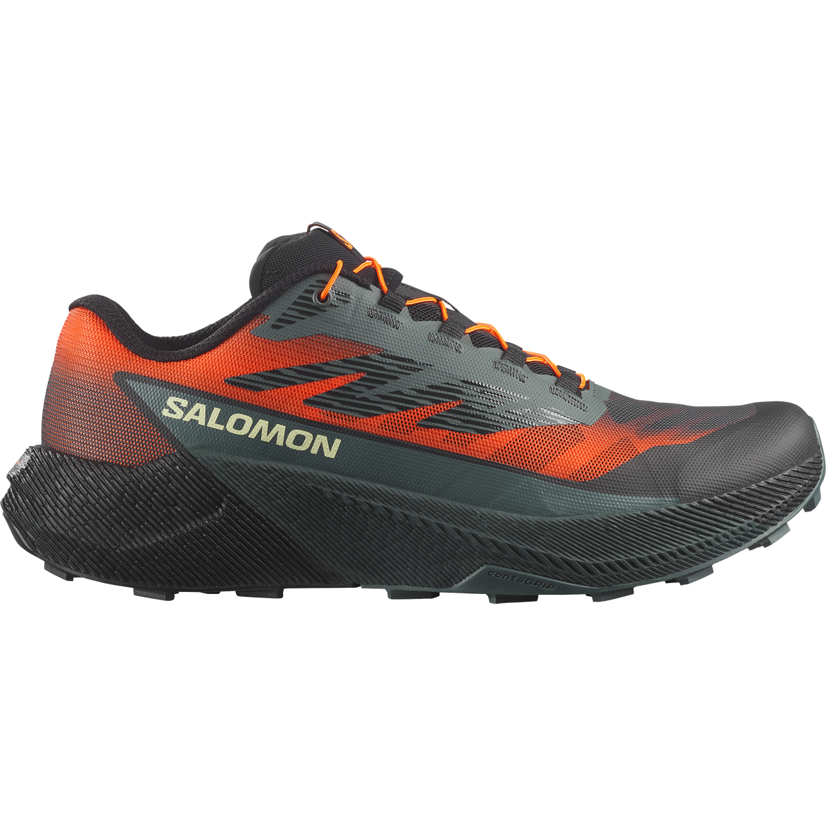 Salomon Pulsar Quiver men's trail running shoe in URBAN CHIC/SHOCKING ORANGE/LIME CREAM - side view
