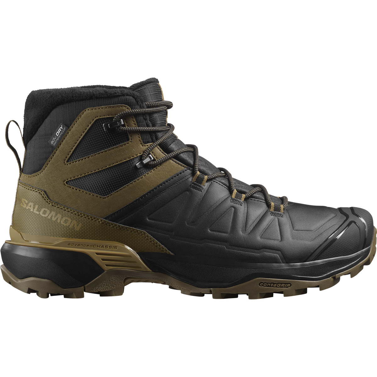 Salomon X Ultra Snowpilot Waterproof men's winter boot in BLACK/MILITARY OLIVE/GOTHIC OLIVE