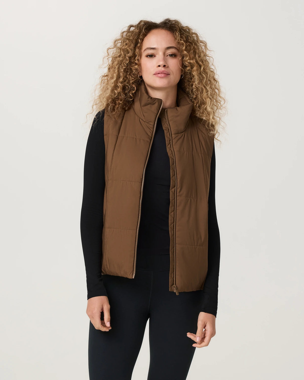 Vuori Canyon Insulated Sporty Vest Women’s in Bourbon – on model
