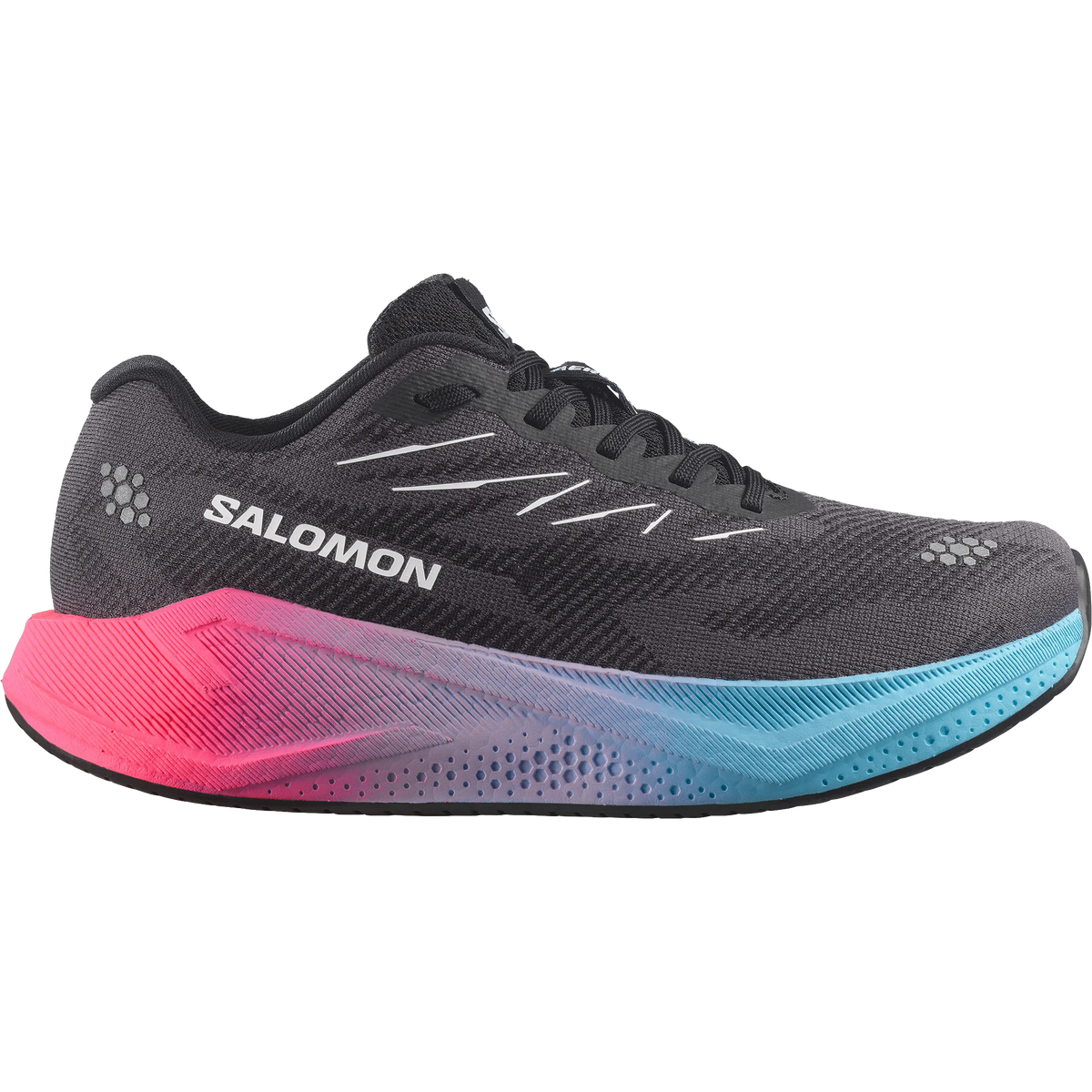 Salomon Aero Blaze 4 Gradient women's road running shoe in black with pink to blue gradient midsole