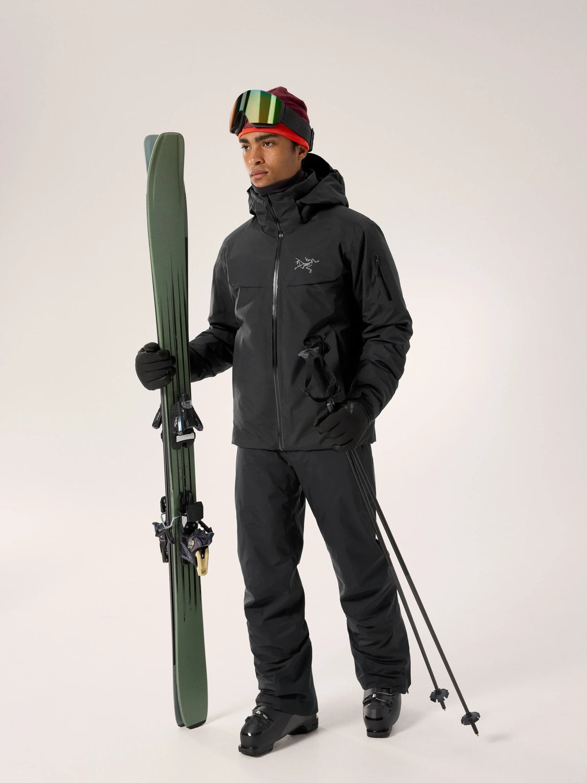 Arc'teryx Macai Down Jacket - Men's - BLACK - On Model with Skis