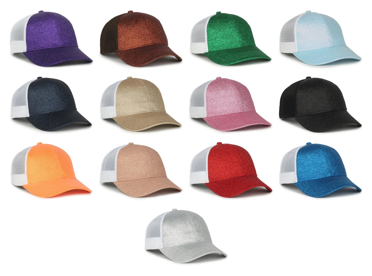 Outdoor Cap OCGLTR Glitter Trucker Hat – Ladies' Low-Crown Mesh-Back Snapback Cap