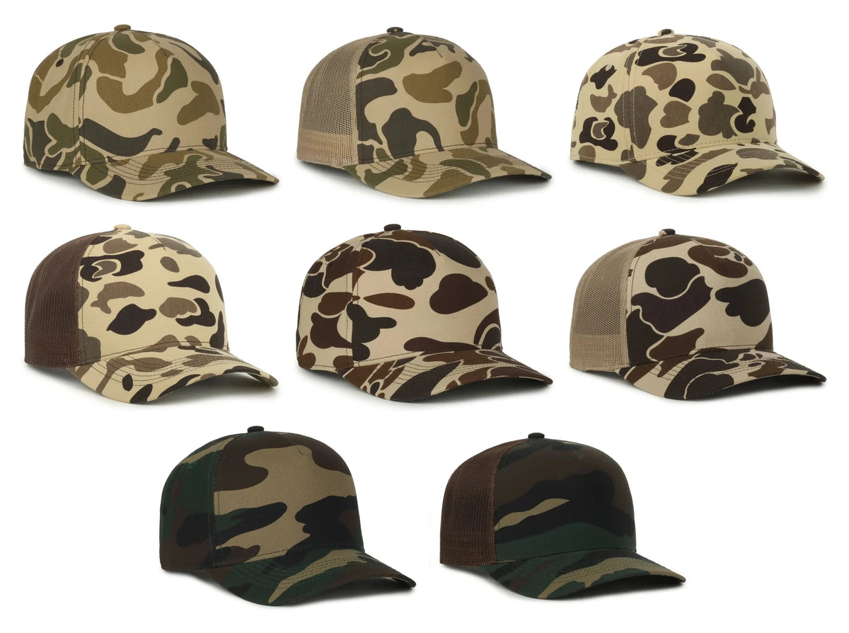 Outdoor Cap GC101 5-Panel Camo Mesh Back Hat – Structured Pro Round Crown Cap