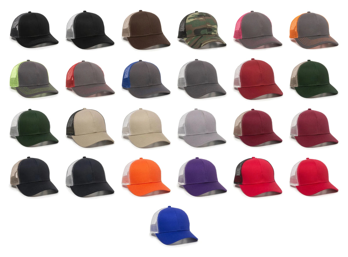 Outdoor Cap MBW-600 Twill Mesh Snapback Hat – Structured Mid-Low Crown Cap with Pre-Curved Visor
