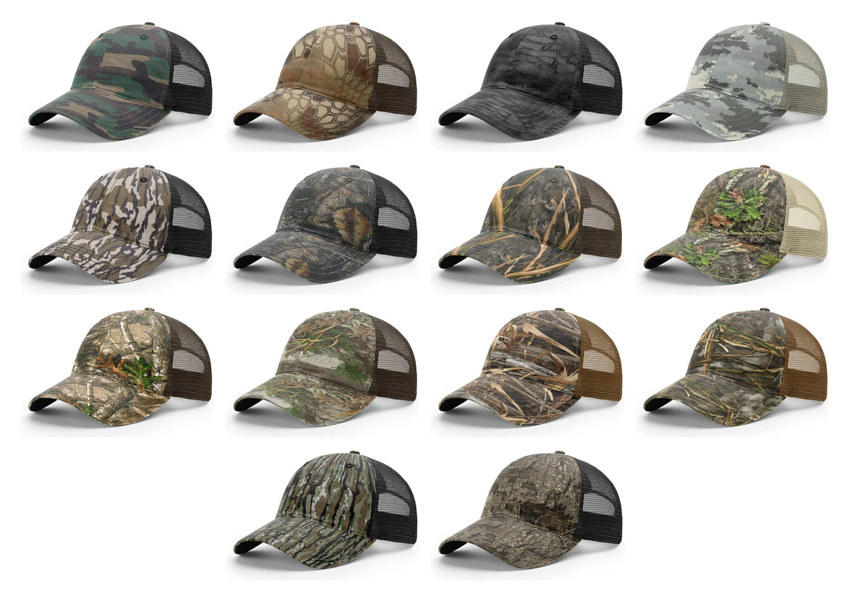 Richardson 111P Snapback Hat Garment Washed Printed Trucker Cap - all 14 colors