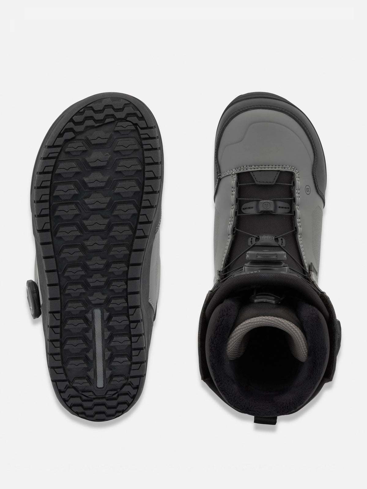 Ride Lasso Snowboard Boots 2027 grey outsole and top-down liner view