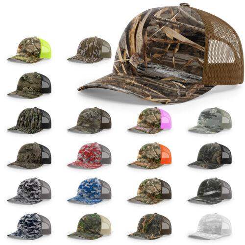Richardson 112P Camo Trucker Hat Snapback Caps Camo Blaze Orange Realtree Mossy Oak Hats - Richardson - Ridge & River