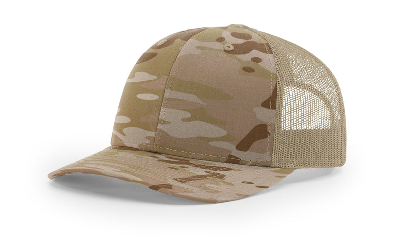 Richardson 112T Tactical Snapback Trucker Hat - Tactical Snapback Cap with No Button Crown and MultiCam Print