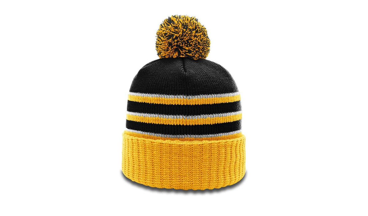 Richardson 134 Striped Beanie w/Cuff & Pom | Cozy Knit Beanie with Bold Stripes and Pom Detailing
