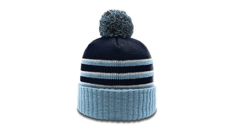 Richardson 134 Striped Beanie w/Cuff & Pom | Cozy Knit Beanie with Bold Stripes and Pom Detailing - Min. 12 Beanies Per Order, Mix & Match