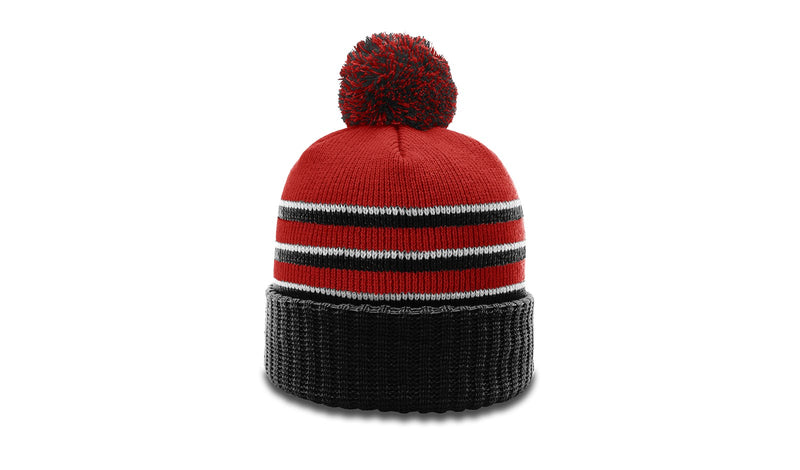 Richardson 134 Striped Beanie w/Cuff & Pom | Cozy Knit Beanie with Bold Stripes and Pom Detailing - Min. 12 Beanies Per Order, Mix & Match