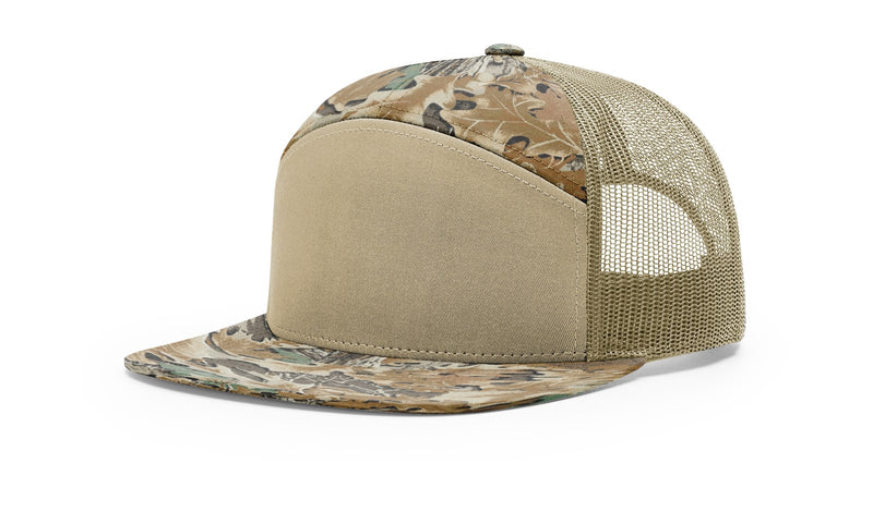 Richardson 168P Camo 7-Panel Snapback Trucker Hat - Seven-Panel Trucker Cap with Flat Bill