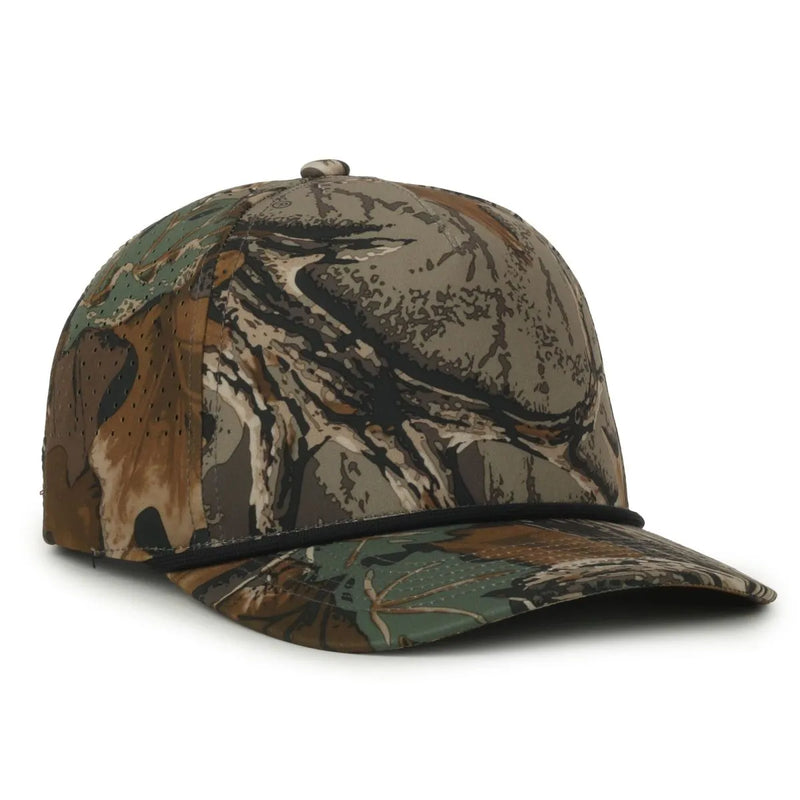Outdoor Cap 551 Camo Perforated 5-Panel Trucker Hat – High Crown, Structured Polyester Camo Cap with Moisture-Wicking Sweatband