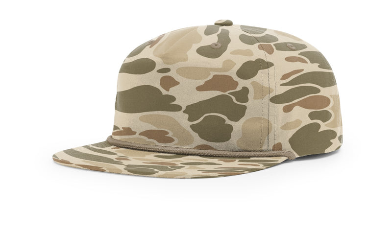 Richardson 256P Camo Umpqua Rope Snapback Five-Panel Baseball Cap - Comfortable Camo Trucker Cap with Flat Bill and Mesh Flip-Up Stay