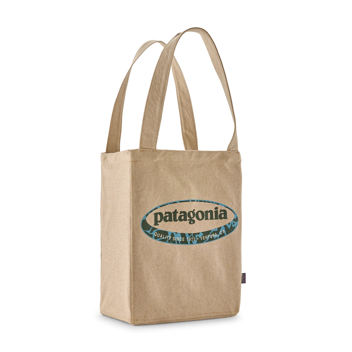 Patagonia Recycled Market Tote - '95 Oval Logo Mountain Sun: Classic Tan