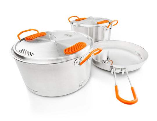 GSI Outdoors Glacier Stainless Base Camper – Medium – Durable, High-Performance Cookware Set for Camping & Outdoor Cooking