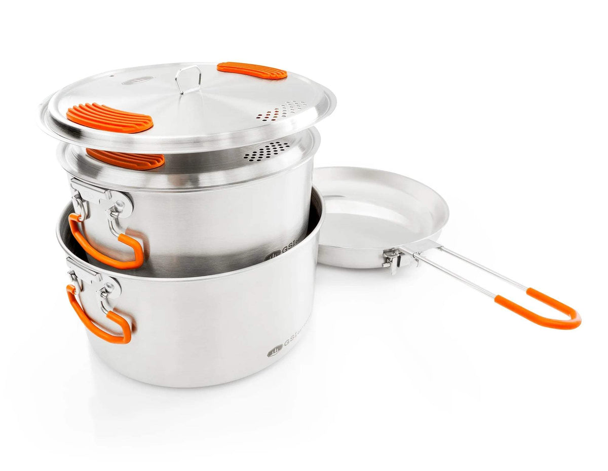 GSI Outdoors Glacier Stainless Base Camper – Medium – Durable, High-Performance Cookware Set for Camping & Outdoor Cooking