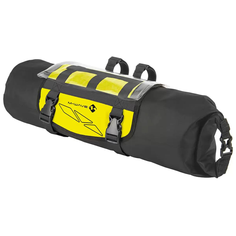 M-Wave Rough Ride 10L Handlebar Bag - Waterproof Flap Bag with Reflective Stripes and Detachable Card Compartment