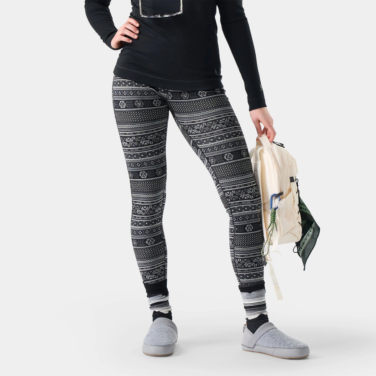 Smartwool Women's Classic Thermal Merino Base Layer in Black Fair Isle Fun