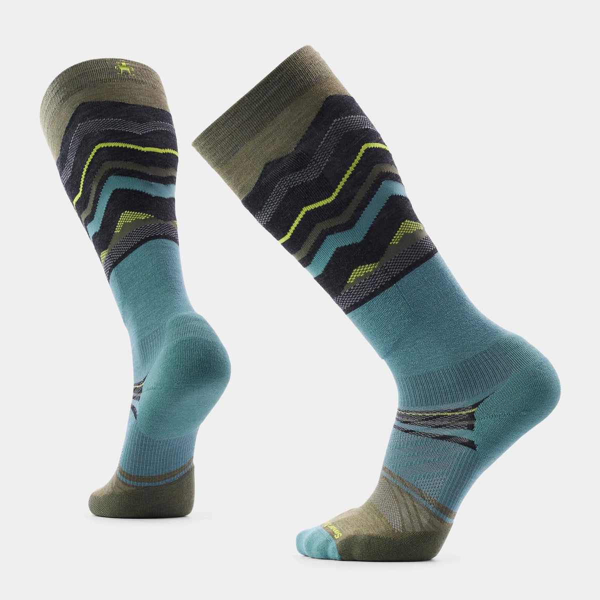 Smartwool Ski Targeted Cushion Expanding Horizons Print Over The Calf Socks in Winter Moss