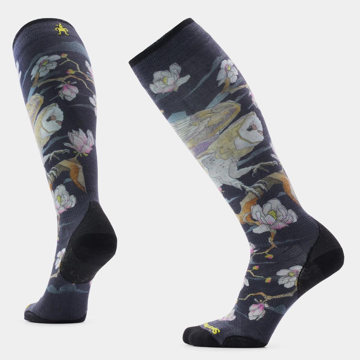 Smartwool Women's Ski Zero Cushion Nightwatcher Print Over The Calf Socks in Black