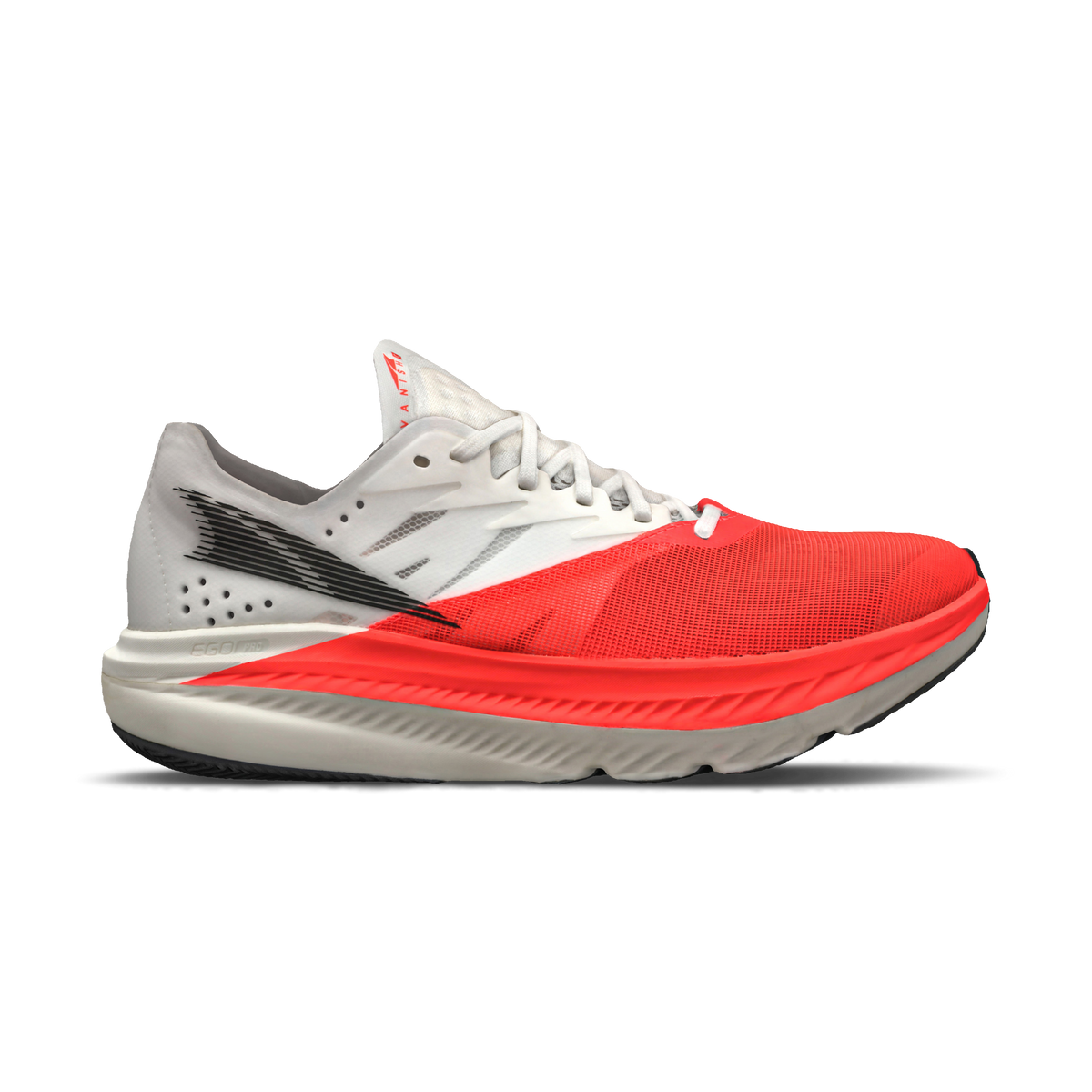 Altra Vanish Carbon 2 Men's road racing shoe in White/Silver/Fiery Coral - lateral view
