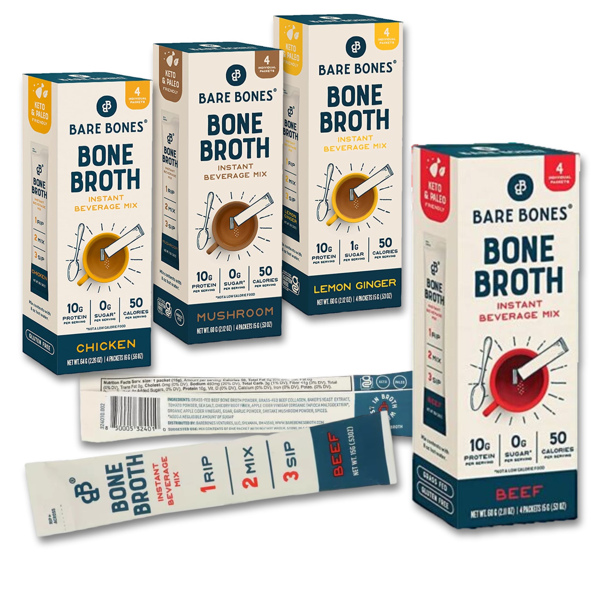 Bare Bones Bone Broth Instant Powdered Mix 10g Protein Pantry Pack ...