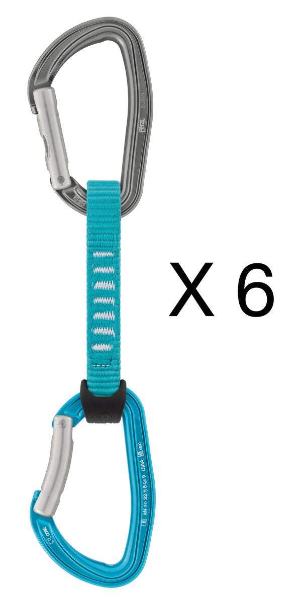 Petzl DJINN AXESS quickdraws, pack of 6 durable quickdraws for outdoor climbing, 11 cm, turquoise