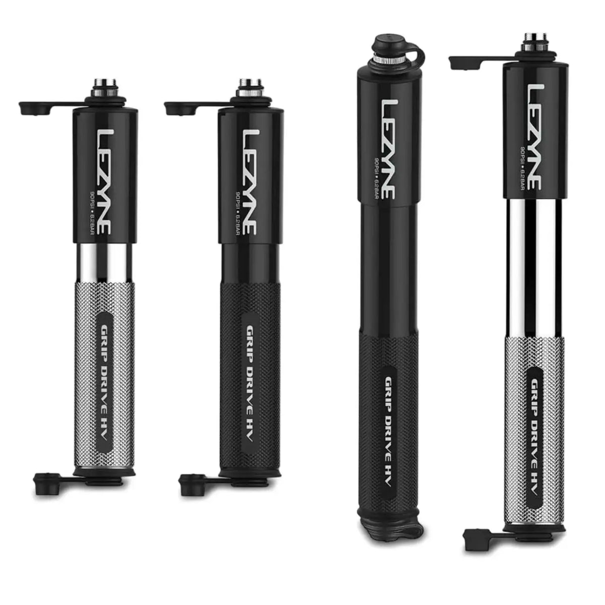 Lezyne, Grip Drive HV, Pump, ABS Flip Chuck, 90PSI, Black, S, 186 mm