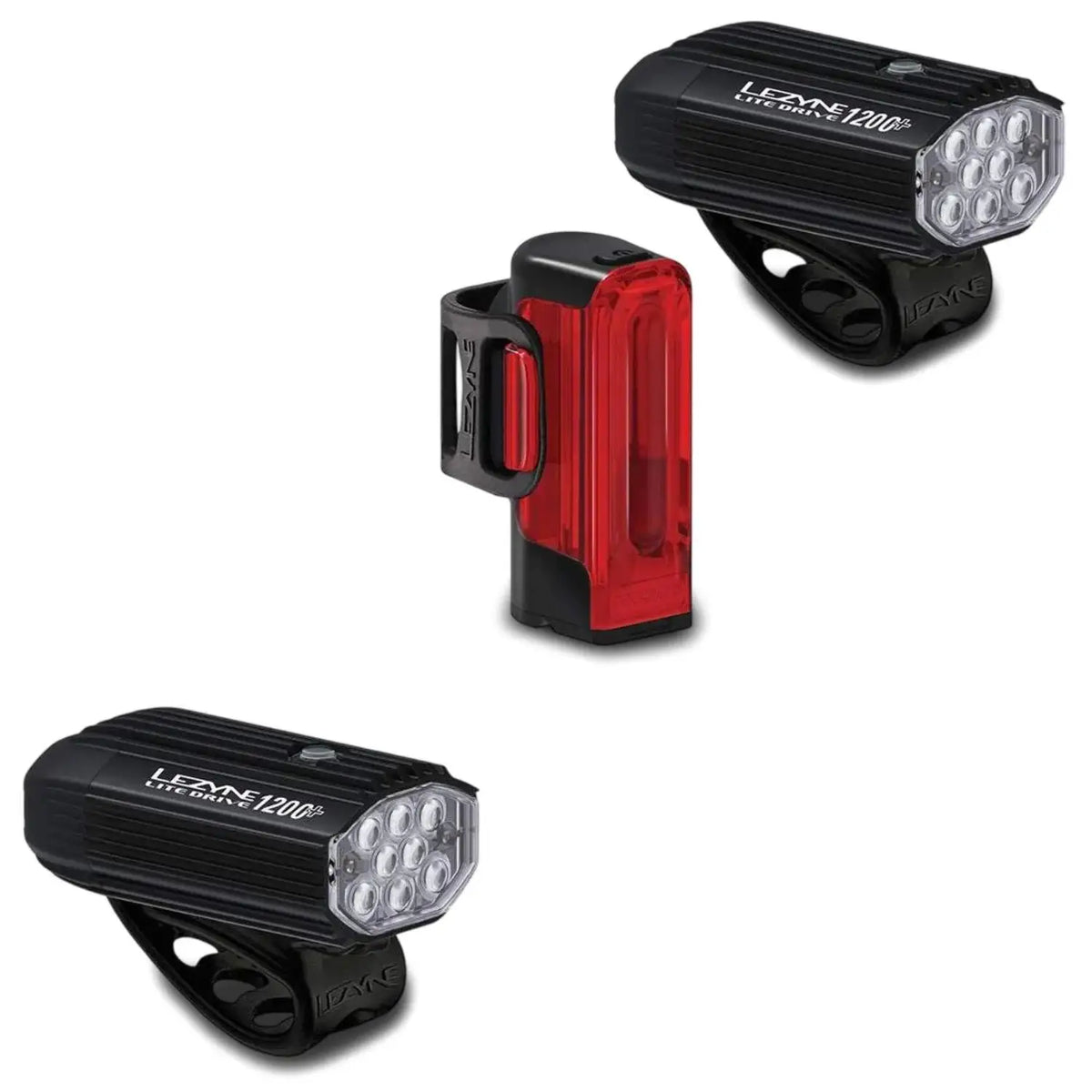 Lezyne, Lite Drive 1200+/ Strip Drive Pro 400+, Light, Set, Black