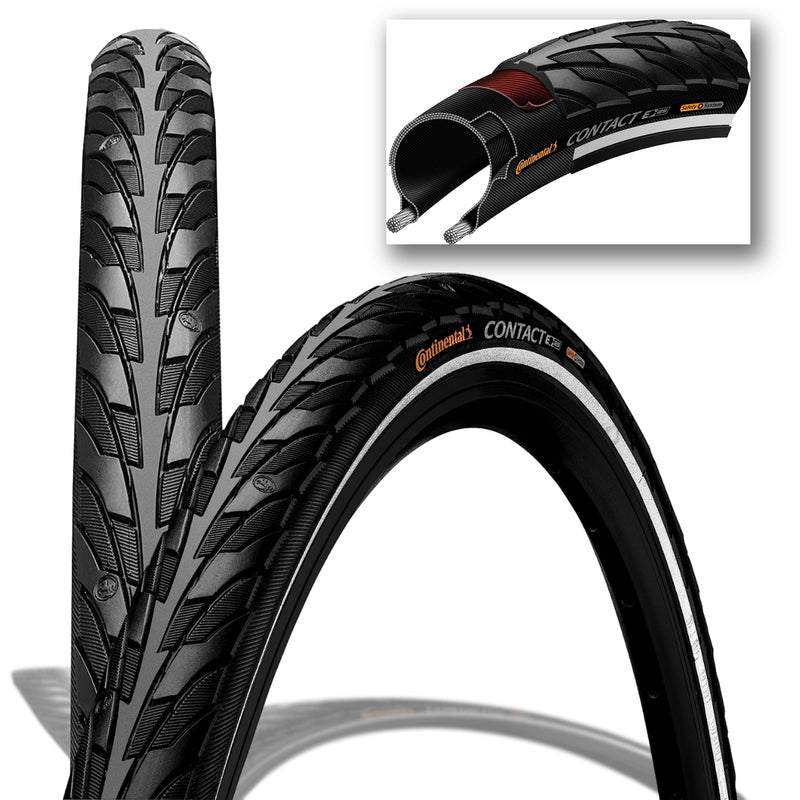 Continental Contact Bike Tire - Replacement City/Trekking, Kevlar Puncture Protection, E-Bike Rated Wire Bead Bike Tires