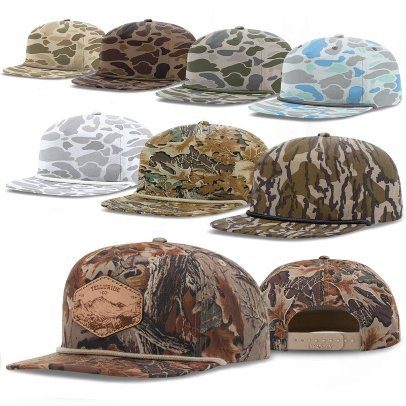 Richardson 256P Camo Umpqua Rope Snapback Five-Panel Baseball Cap - Comfortable Camo Trucker Cap with Flat Bill and Mesh Flip-Up Stay