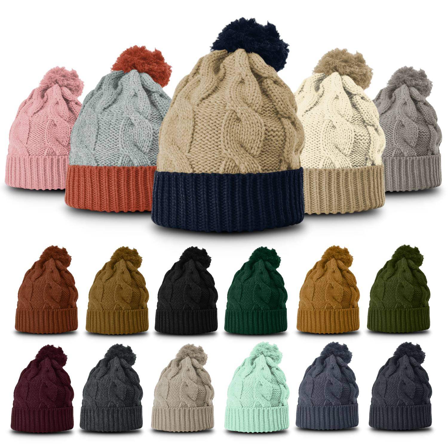 Richardson 141 Chunk Twist Knit Beanie w/Cuff & Pom - Min. 12 Beanies ...