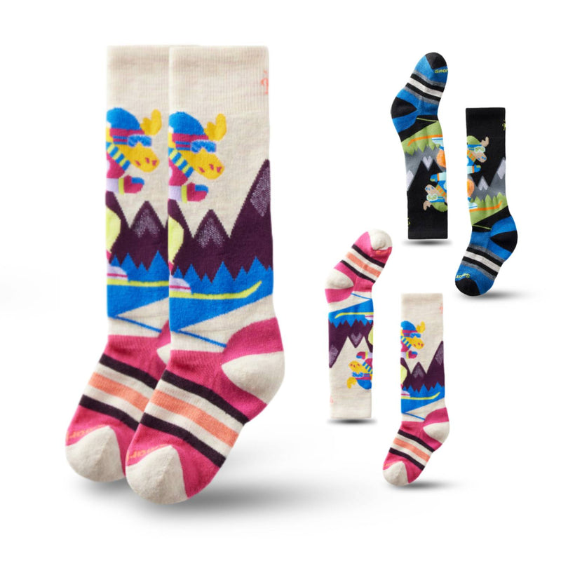 Smartwool Kids' Full Cushion Mountain Moose Pattern Over The Calf Socks | Equip Your Kids for Epic Snow Days: Ultimate Comfort and Style for Winter Sports