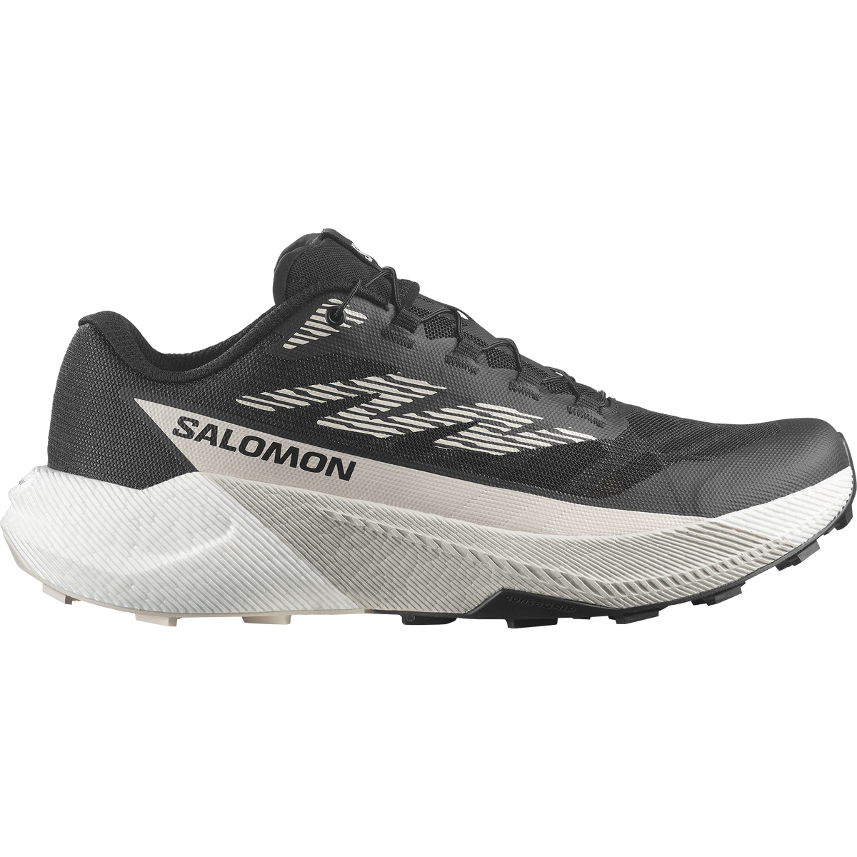 Salomon Pulsar men's trail running shoe in BLACK/LUNAR ROCK/WHITE - side view