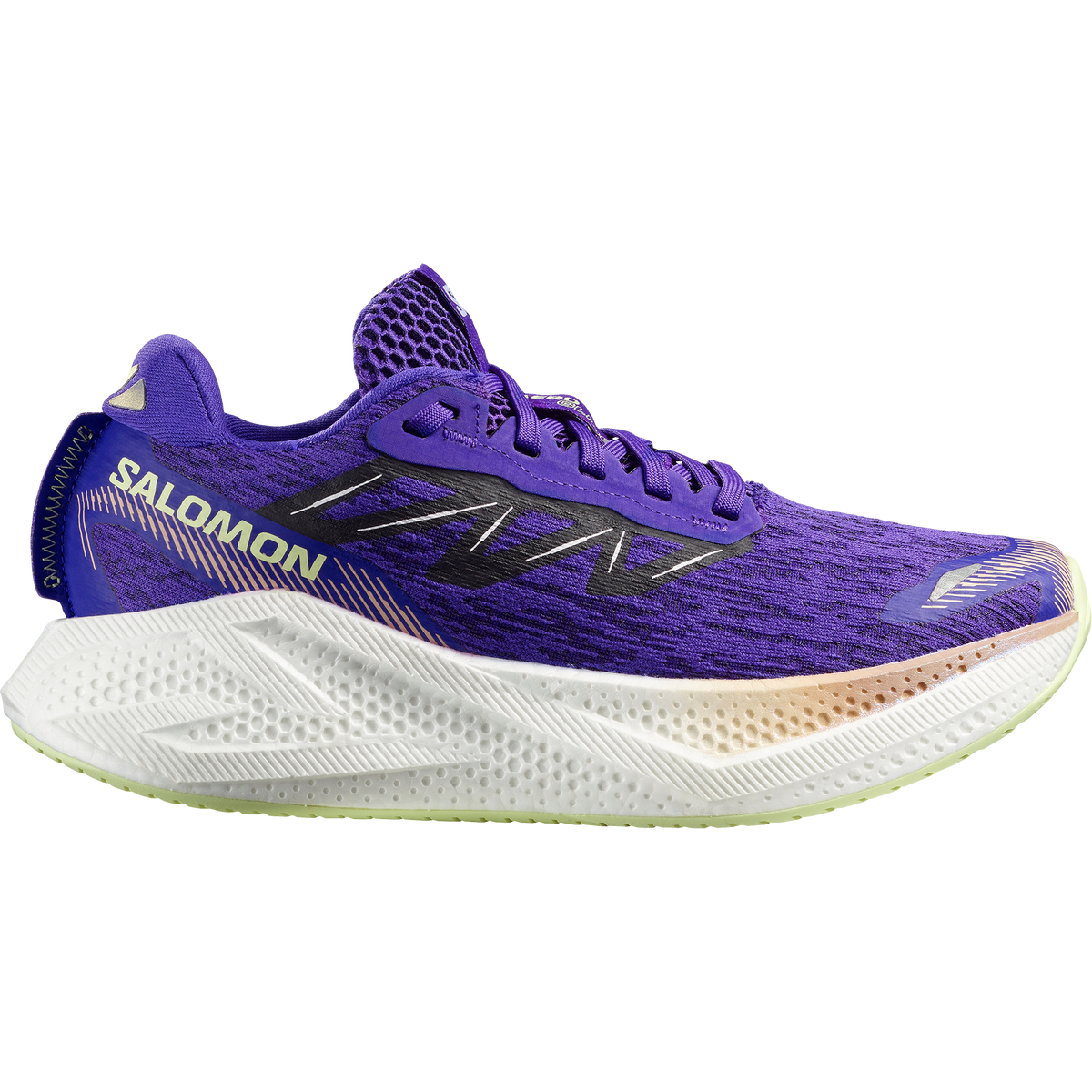 Salomon Aero Glide 4 women's road running shoe in Deep Blue/White/Butterfly