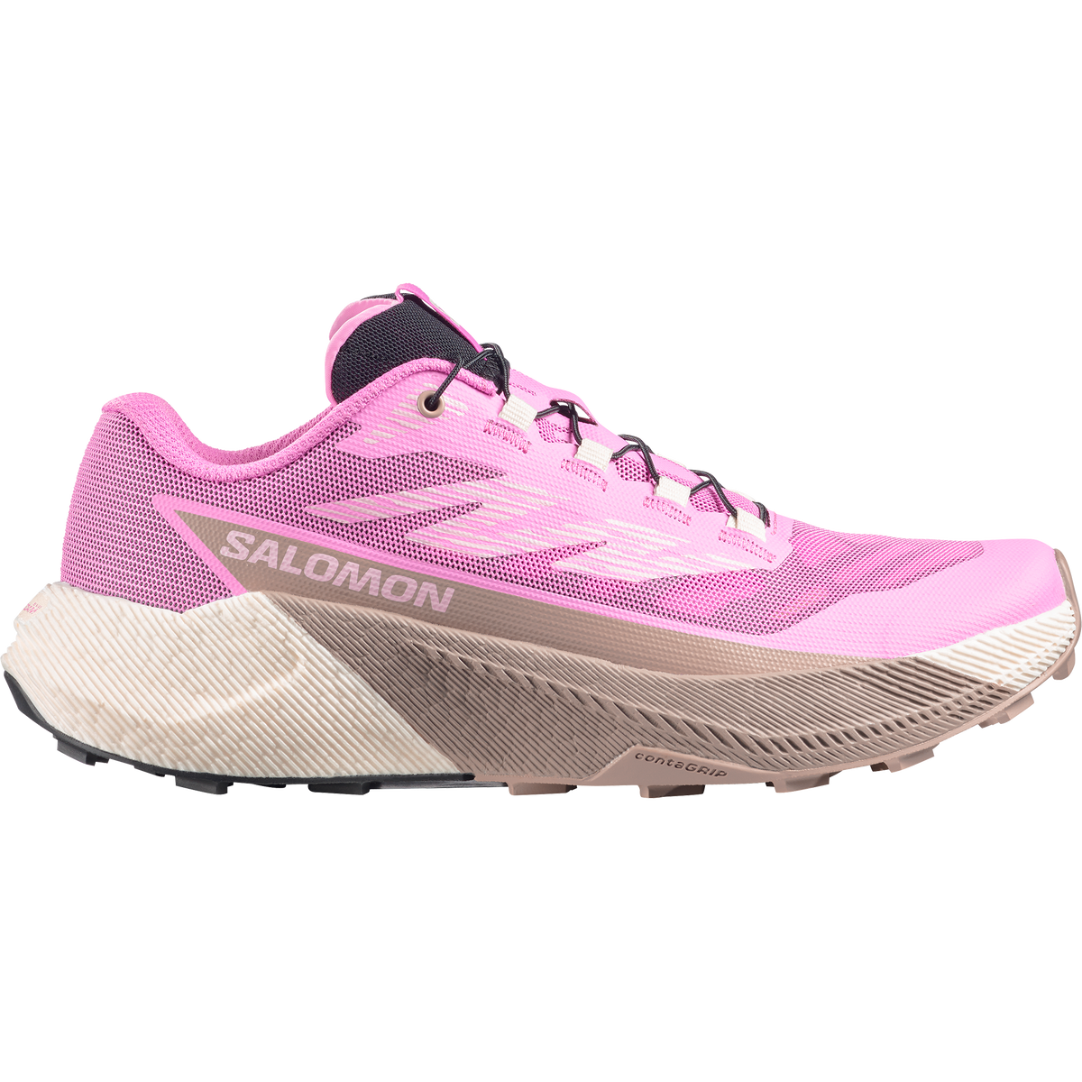 Salomon Pulsar women's trail running shoe in CYCLAMEN/VANILLA ICE/ETHEREA - side view