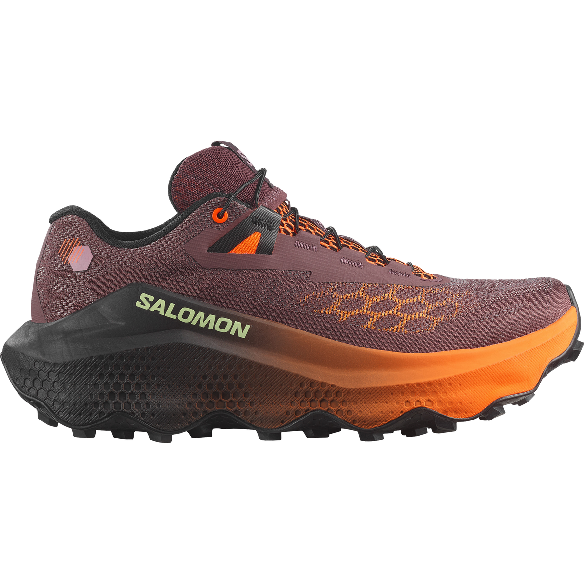 Salomon Ultra Glide 4 women's trail running shoe in HUCKLEBERRY/BLACK/RED ORANGE - side view