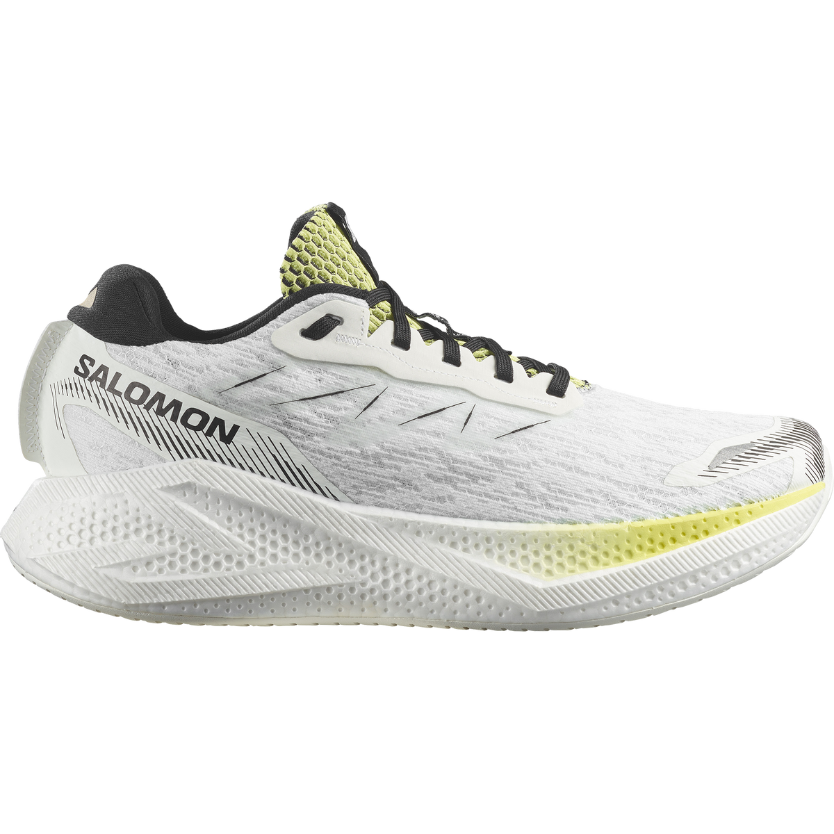 Salomon Aero Glide 4 men's road running shoe in White/Sunny Lime/Black
