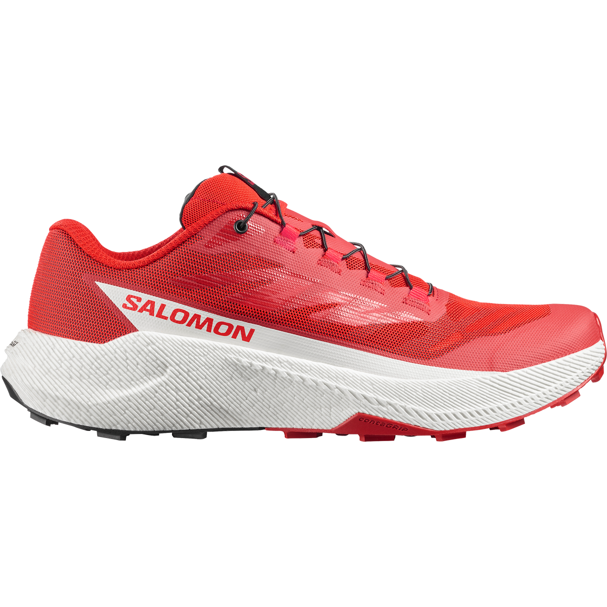Salomon Pulsar men's trail running shoe in FIERY RED/VANILLA ICE/BLACK - side view